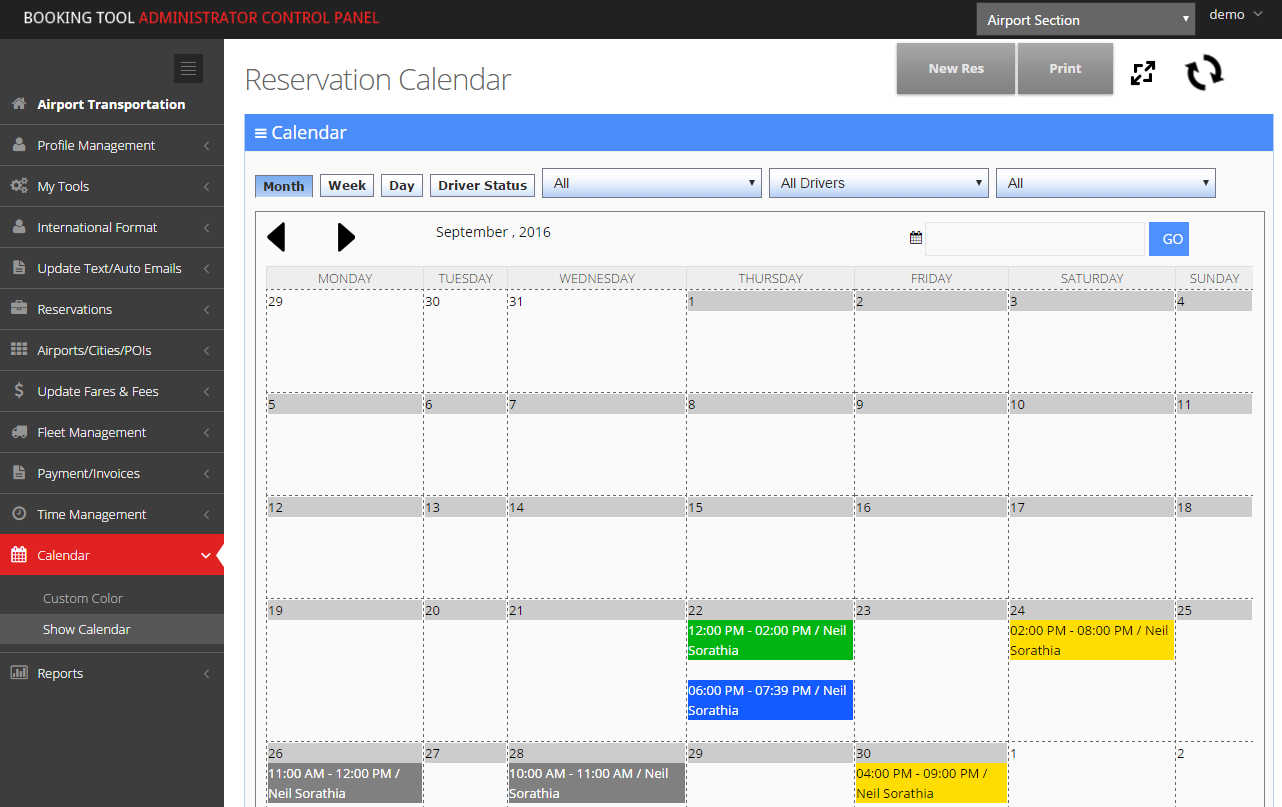 screenshot of Booking Tool Limo/Shuttle